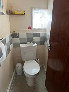 małą łazienkę z toaletą i umywalką w obiekcie Willows Guest House w mieście Great Yarmouth