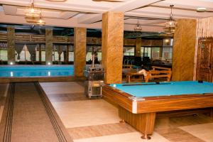 a pool table in a room with a swimming pool at Etno selo Bok in Vrhpolje