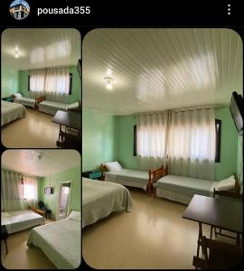 duas fotografias de um quarto com duas camas e um quarto com em Pousada 355 em Passo Fundo