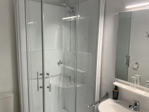 布永的住宿－Au cœur bion，带淋浴、盥洗盆和卫生间的浴室