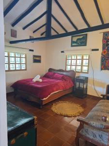 1 dormitorio con 1 cama grande de color rojo en una habitación en Refugio Villa Tere, en Villa de Leyva