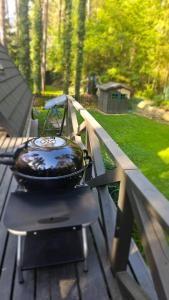 ein Grill auf einem Picknicktisch in der Unterkunft Domek letniskowy nad jeziorem, Mazury in Teerau