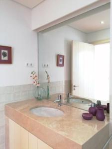 奧比多斯的住宿－VILLA MARTIN，浴室的柜台设有水槽和镜子