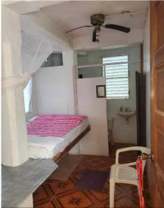 a bedroom with a bed and a chair in it at Schmidt’s Natures Way Guesthouse in Punta Gorda