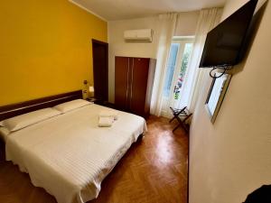 a bedroom with a bed and a flat screen tv at Hotel Silvana Garnì in Limone sul Garda