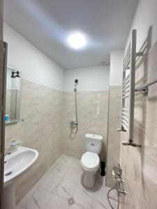 łazienka z toaletą i umywalką w obiekcie Dalida Hotel w mieście Tbilisi City