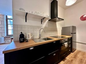 een keuken met een wastafel en een koelkast bij Le Nid de Saint André in Lille