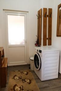 a washing machine in a room with a window at Cozy spacious apartment in Peje