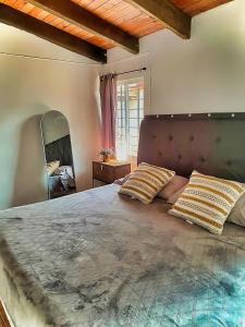 una camera da letto con un grande letto con due cuscini di Casa los Abuelos a Xalapa