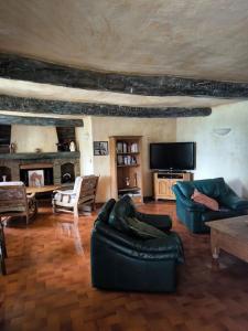 a living room with two couches and a tv at Ma Maison de Campagne in Le Brusquet