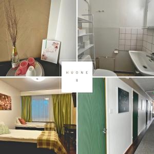 a collage of photos of a room with a house at Hotelli Olla in Somero