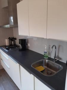 uma cozinha com um lavatório e um fogão em libelle em Sint Nicolaasga