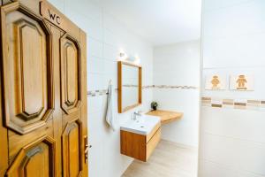uma casa de banho com um lavatório e um espelho em Zelena Oaza - B&B em Miklavž pri Ormožu