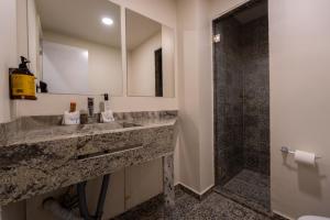 W łazience znajduje się umywalka i prysznic. w obiekcie Artea Hotel Boutique w mieście Guadalajara