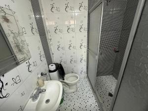 y baño con aseo, lavabo y ducha. en Hospedaje central, Mary Sicarare en Valledupar