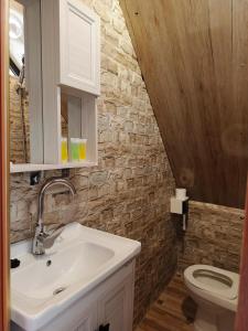 Dana luxury huts في دانا: حمام مع حوض ومرحاض