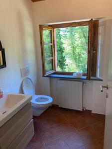 a bathroom with a toilet and a window at Villa Rosella alt in Crespina