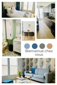 a collage of pictures of a bedroom and a kitchen at Marie Lou à la ville in Angoulême