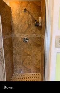 een douche met een glazen deur in de badkamer bij Rest and Relax STX in Christiansted