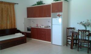 a kitchen with a refrigerator and a table with chairs at Eirini- Ioanna in Sami