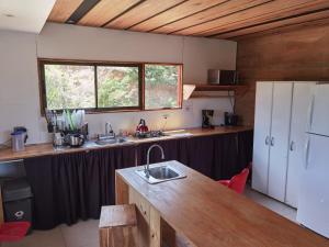 a kitchen with a sink and a counter top at Casa Roble Cabaña romántica en la montaña de Costa Rica in San Cristóbal Sur +24 photos