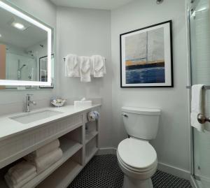 a bathroom with a toilet and a sink and a mirror at Aspinquid Resort in Ogunquit