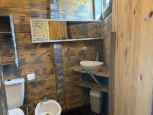 La salle de bains est pourvue de toilettes et d'un lavabo. dans l'établissement La Fuerza Del Destino, à Piriápolis