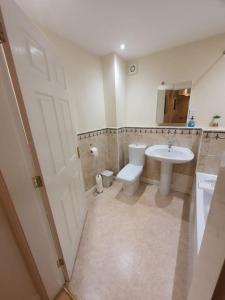 ein Bad mit einem WC und einem Waschbecken in der Unterkunft Modern 2BR Chester Flat in Chester