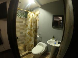 a bathroom with a toilet and a sink at La cabaña in Pereira