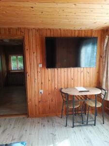 a room with a table and a television on a wall at Noclegi u Ewusi 2 in Januszowice