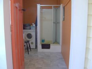 La salle de bains est pourvue d'une douche et d'un lave-linge. dans l'établissement Orinoco Country Retreat, à Ngatimoti
