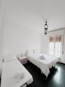 Duas camas num quarto com paredes brancas em UN BEL POSTO AL MARE em Savona