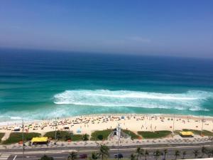an aerial view of a beach and the ocean at Windsor Marapendi Hotel in Rio de Janeiro