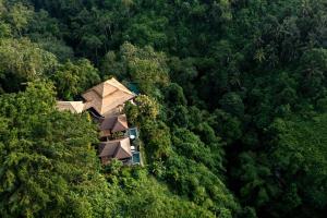 an aerial view of a house in the middle of a forest at Natura Villa Ubud Bali in Ubud