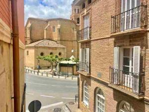 a view of a street from a building at Casa Carmela in Fuenmayor