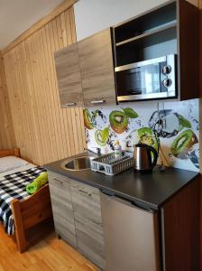 a small kitchen with a sink and a microwave at U Wajdy in Małe Ciche