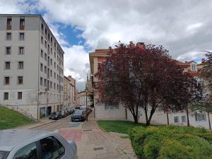 una calle de la ciudad con edificios y un árbol y un coche en Entre Castillo y Catedral VuT 09587, en Burgos