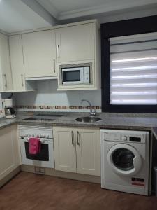 cocina con fregadero y lavadora en Apartamento Florida-Natura Oviedo, en Oviedo