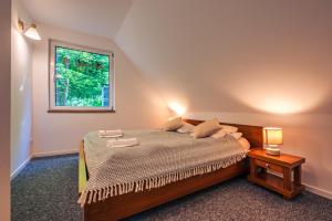 Schlafzimmer mit einem Bett und einem Fenster in der Unterkunft Blisko i nad Soline i w góry! in Polana