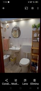 bagno con servizi igienici, lavandino e specchio di La casina di Alicia a Montenero di Bisaccia