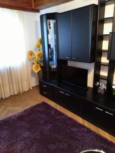 a living room with a large black entertainment center at Apartment near the center - Nada in Malinska