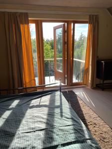 - un salon avec une grande fenêtre offrant une vue dans l'établissement Muhusi rooftop getaway, à Igaküla