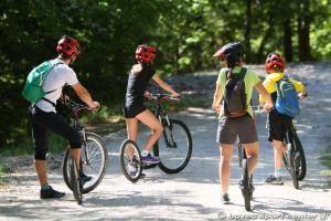 a group of people riding bikes on a road at Apartments Bovec House in Bovec