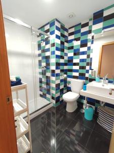 a bathroom with a toilet and a shower and a sink at PONTECESO, MAR Y FER in Ponteceso