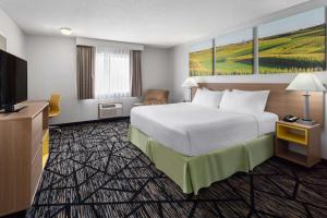 a hotel room with a bed and a flat screen tv at Days Inn by Wyndham Ogallala in Ogallala