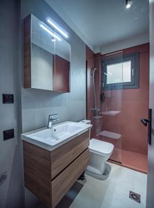 a bathroom with a sink and a toilet at Nestia urban apartments in Volos