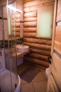 Relax S-L-A-P-Y Resort - Mlýn v zátoce في Borotice: حمام مع مرحاض ومغسلة ودش
