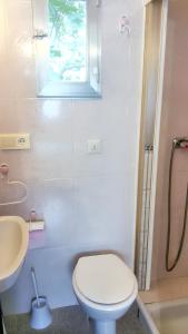 een badkamer met een toilet, een wastafel en een douche bij 3 bedrooms house with enclosed garden and wifi at Rada in Mélida