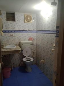 La salle de bains est pourvue de toilettes et d'un lavabo. dans l'établissement Hotel Swarajya Palace, à Agra
