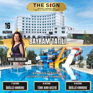ein Flyer für ein Hotel-Resort mit einer Wasserrutsche in der Unterkunft The Sign Kocaeli Thermal Spa Hotel &Convention Center in Yeniköy